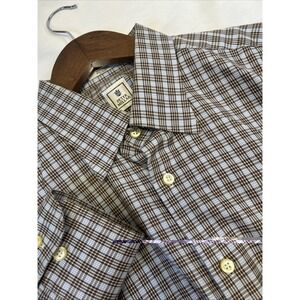 Peter Millar Button Up Shirt‎ Brown Plaid Long Sleeve Button Down Men's M Cotton